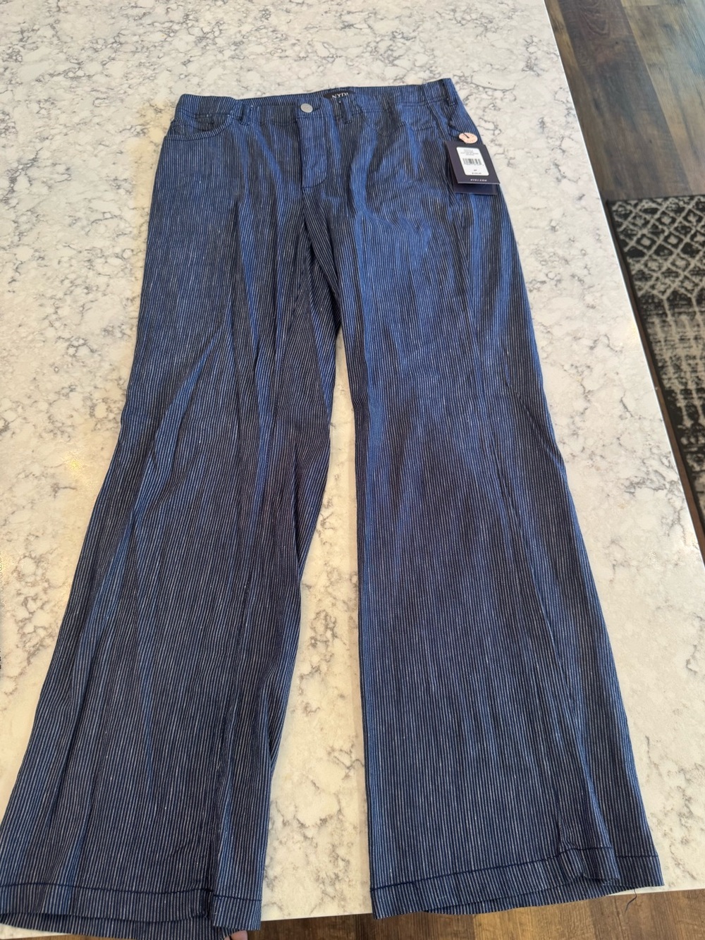 NYDJ Blue Pinstripe Wide-Leg Trousers